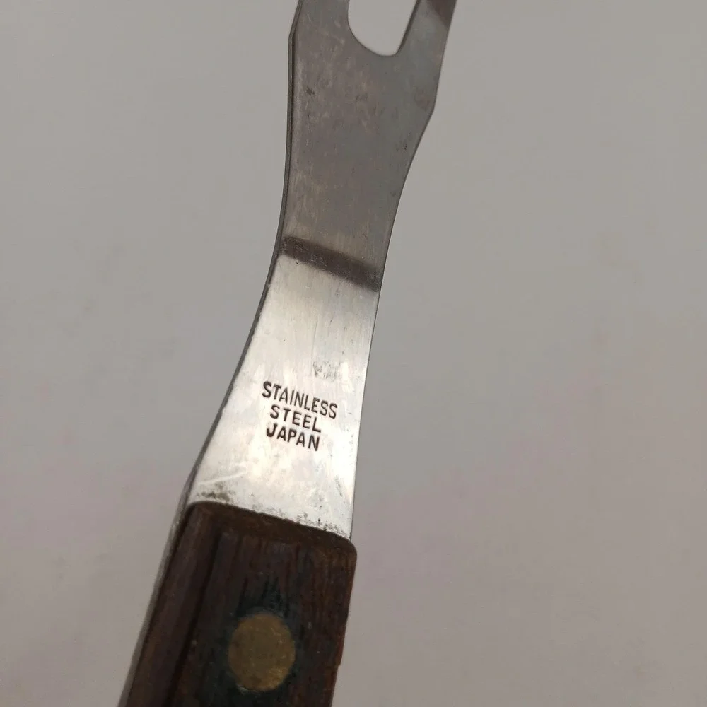 Vintage Serving Meat Carving Fork Wood Handle Stainless Steel Made In USA 9.5